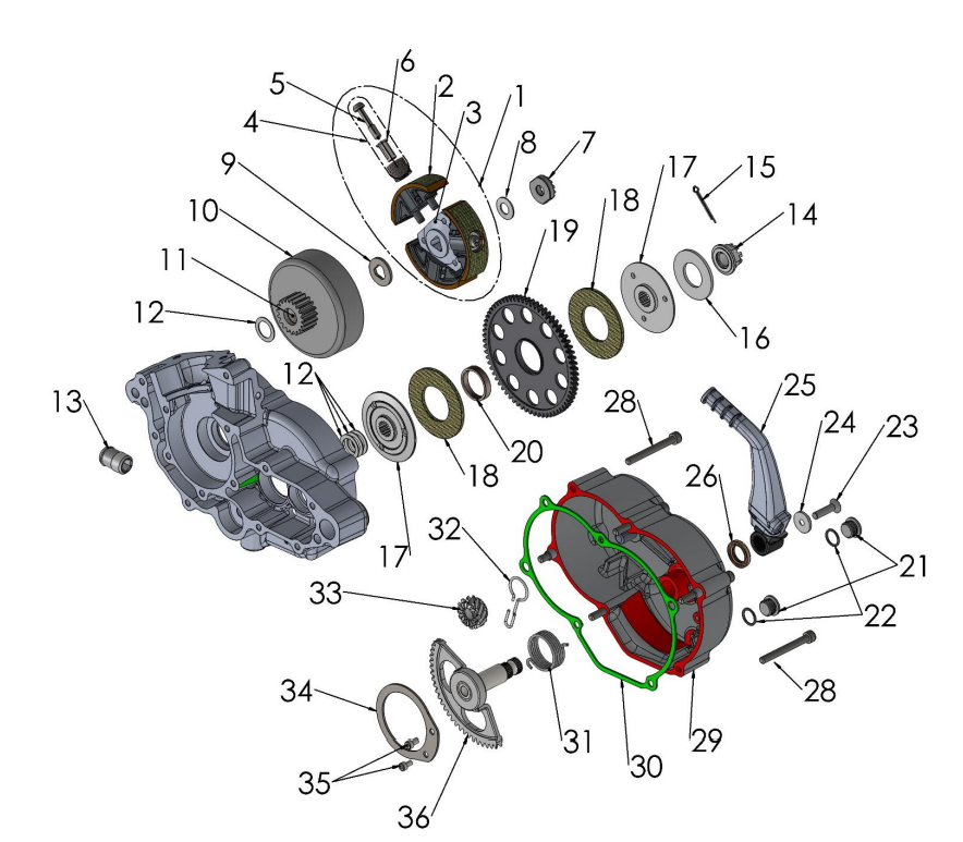 2020-CX50FWE Parts- Engine Clutch and Kick Lever