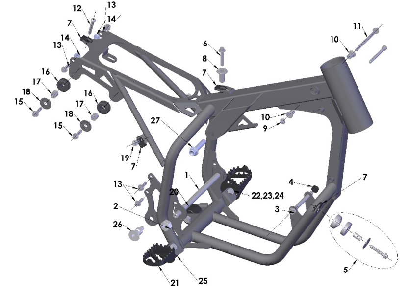 2024 CX50JR Parts - Frame – Engine, Swingarm, Tank, and Pipe Mounts