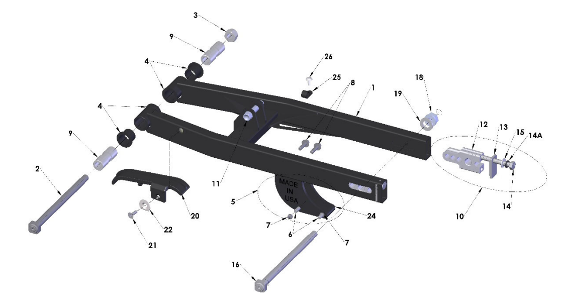 2024 CX50SR Parts – Swingarm Assembly