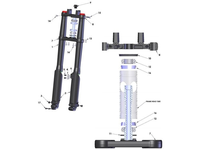 FORK SET COMPLETE - JR - HOLLOW AXLE 32MM